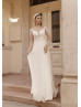 Long Sleeves Beaded Ivory Lace Chiffon Unusual Wedding Dress